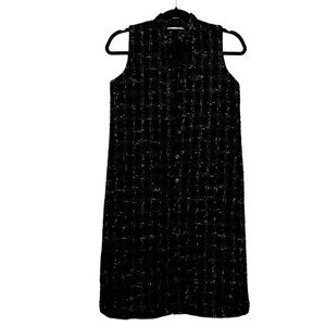 TRENDING Vintage Black/Gold Metallic Midi Button Down Sleeveless Tweed Vest